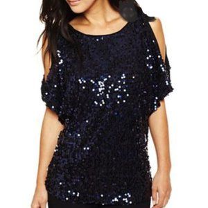 Inc Black Sequin Cold Shoulder Top S